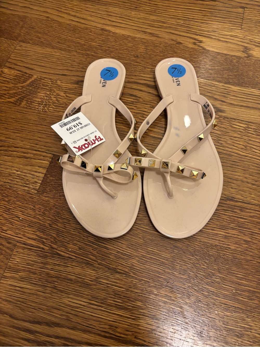 Steven By Steve Madden Nude Patent Thong Sandals with Gold Studs